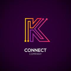 Letter K logotype Purple and Orange color,Technology and digital abstract dot connection vector logo