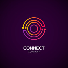 Letter O logotype Purple and Orange color,Technology and digital abstract dot connection vector logo