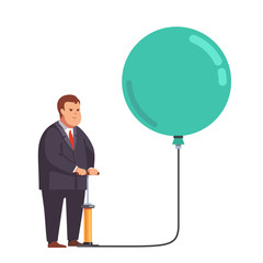Fat businessman inflating balloon with hand pump