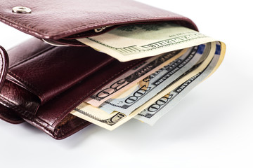 men's wallet money in cash white background