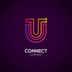 Letter U logotype Purple and Orange color,Technology and digital abstract dot connection vector logo © DesignWinn