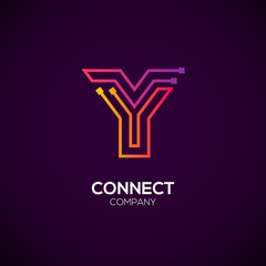 Letter Y logotype Purple and Orange color,Technology and digital abstract dot connection vector logo