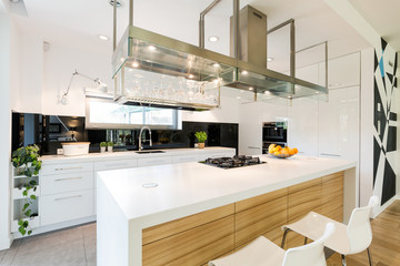 Loft kitchen with large worktop
