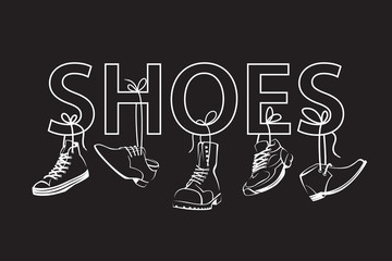 illustration with text and hanging on shoelaces shoes