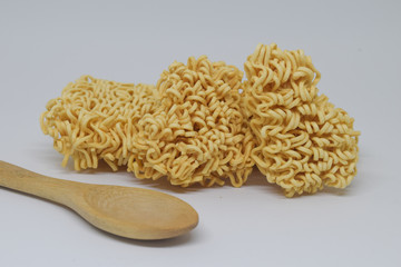 Dry instant noodle on white background