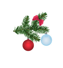 Christmas tree branch and decorations