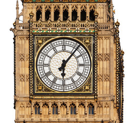 Close up of Big Ben's Clock Face isolated on a White background