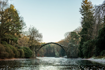 Rakotzsee with Rakotz bridge (Rakotzbrucke) in Rhododendron park, Kromlau, Germany