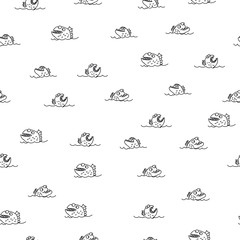 Piranha seamless pattern. Many bloodthirsty marine predators. Marine vector background. Texture of Evil fish. Flock of dangerous Piranha