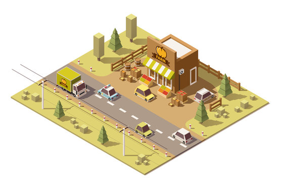 Vector isometric low poly farmers food store