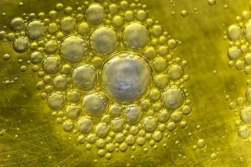 Macro of water drops in the oil