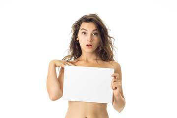 nude brunette girl with placard