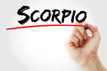 Hand writing Scorpio with marker, concept background