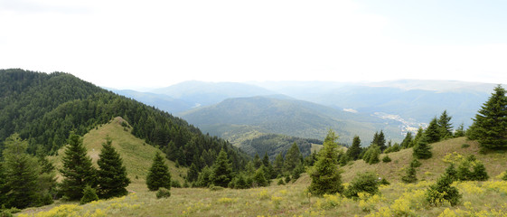 Beautiful landscape of Carpathian mountains in Romania, panorama view