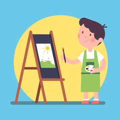 Smiling kid artist painting a piece of art