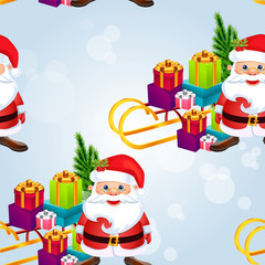 Christmas poster design with snowman characters.Santa Claus.Happy Christmas companions.Vector Christmas.Seamless holiday background .