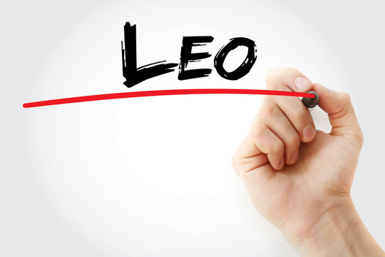 Hand writing Leo with marker, concept background