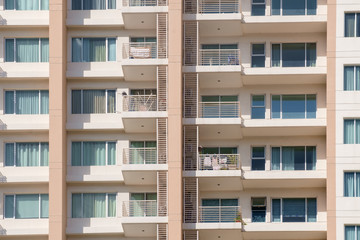 Apartment building / View of balconies of apartment building.