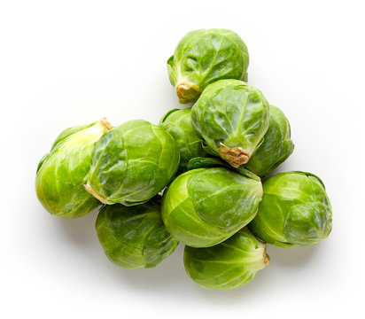 Brussels sprouts isolated on white, from above