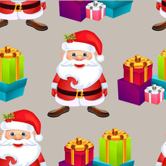 Christmas poster design with snowman characters.Santa Claus.Happy Christmas companions.Vector Christmas.Seamless holiday background .