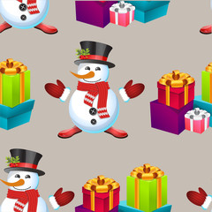 Christmas poster design with snowman characters.Santa Claus.Happy Christmas companions.Vector Christmas.Seamless holiday background .
