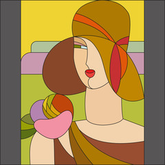 Fashionable woman pattern. Art deco vector colored geometric pattern. Art deco stained glass pattern.