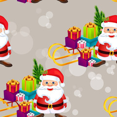 Christmas poster design with snowman characters.Santa Claus.Happy Christmas companions.Vector Christmas.Seamless holiday background .