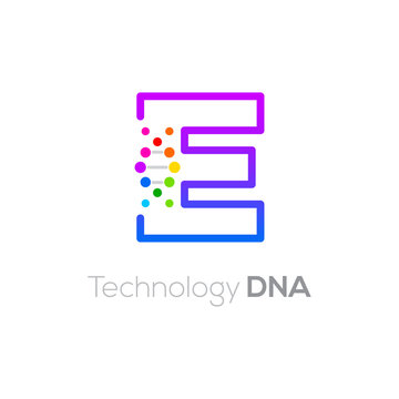Letter E colorful with abstract biotechnology dna logotype. Medicine, science, laboratory,Technology DNA vector concept