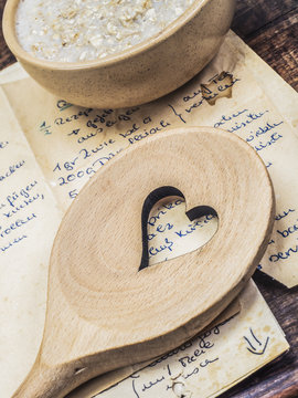 Old recipe with cooking spoon