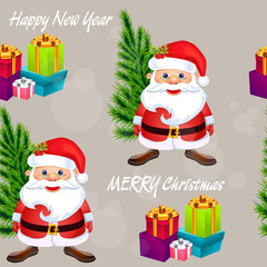 Christmas poster design with snowman characters.Santa Claus.Happy Christmas companions.Vector Christmas.Seamless holiday background .