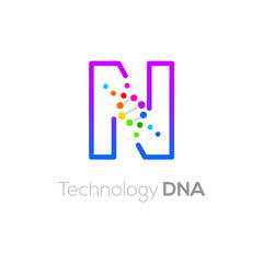 Letter N colorful with abstract biotechnology dna logotype. Medicine, science, laboratory,Technology DNA vector concept