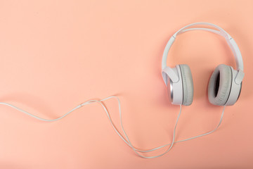 headphones on orange  background