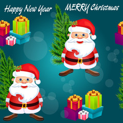 Christmas poster design with snowman characters.Santa Claus.Happy Christmas companions.Vector Christmas.Seamless holiday background .