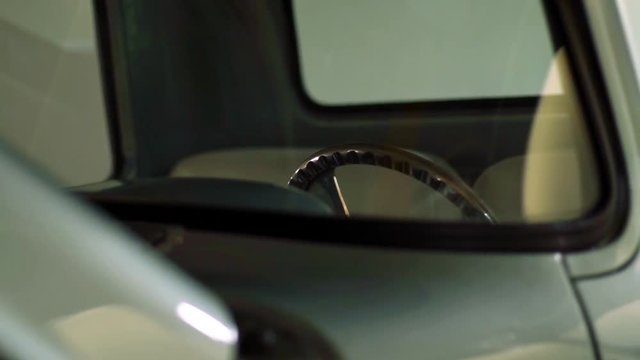 bright interior and exterior blue American retro car