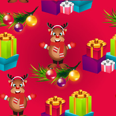 Naklejka premium Christmas poster design with snowman characters.Santa Claus.Happy Christmas companions.Vector Christmas.Seamless holiday background .