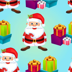 Christmas poster design with snowman characters.Santa Claus.Happy Christmas companions.Vector Christmas.Seamless holiday background .
