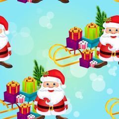 Christmas poster design with snowman characters.Santa Claus.Happy Christmas companions.Vector Christmas.Seamless holiday background .