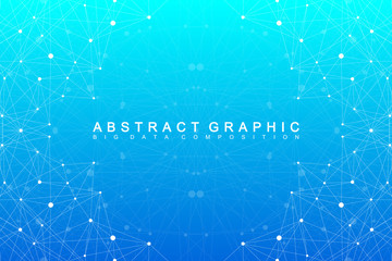 Geometric graphic background molecule and communication. Big data complex with compounds. Perspective backdrop. Minimal array Big data. Digital data visualization. Scientific vector illustration.