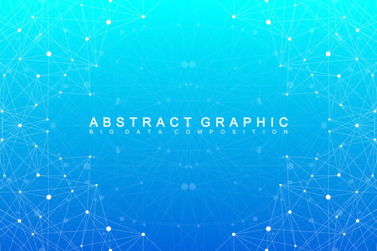 Geometric graphic background molecule and communication. Big data complex with compounds. Perspective backdrop. Minimal array Big data. Digital data visualization. Scientific vector illustration.