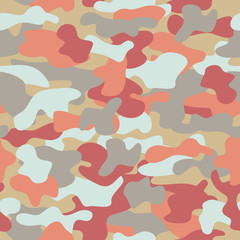 Camouflage seamless pattern in orange, grey, red and dirty yellow colors.