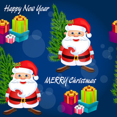 Christmas poster design with snowman characters.Santa Claus.Happy Christmas companions.Vector Christmas.Seamless holiday background .