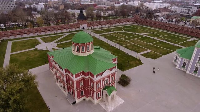 Aerial views of the places of Tula. The Tula Kremlin. Epiphany Cathedral. The Museum of weapons. Russia. 4K