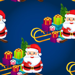 Christmas poster design with snowman characters.Santa Claus.Happy Christmas companions.Vector Christmas.Seamless holiday background .