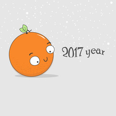 New year's tangerine, 2017 new year, funny fruits vector background, good mood