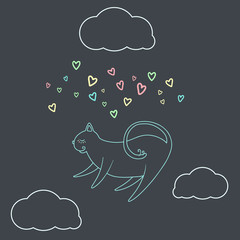 Drawn by colored chalk cat, background, postcard