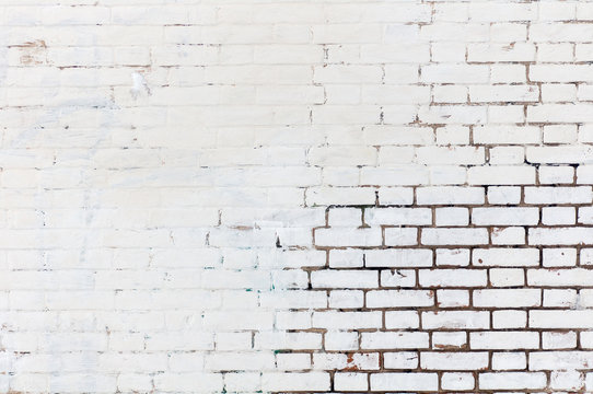 White Old Brick Wall Painted Half