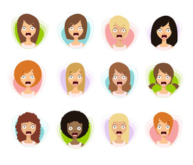 Scared Woman Faces. Scared Face Icons. Scared Women