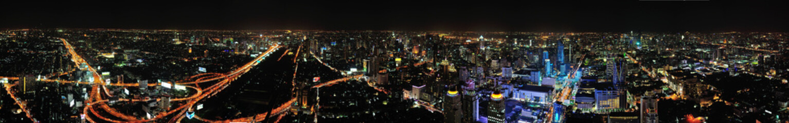 Fototapeta premium Panorama Night in Bangkok. Thailand. Night city, motorway, night architecture.
