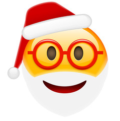 Santa Smile in Glasses Emoticon for Christmas and New Year
