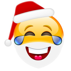 Laughing Santa Smile with Tears Emoticon for Christmas and New Y